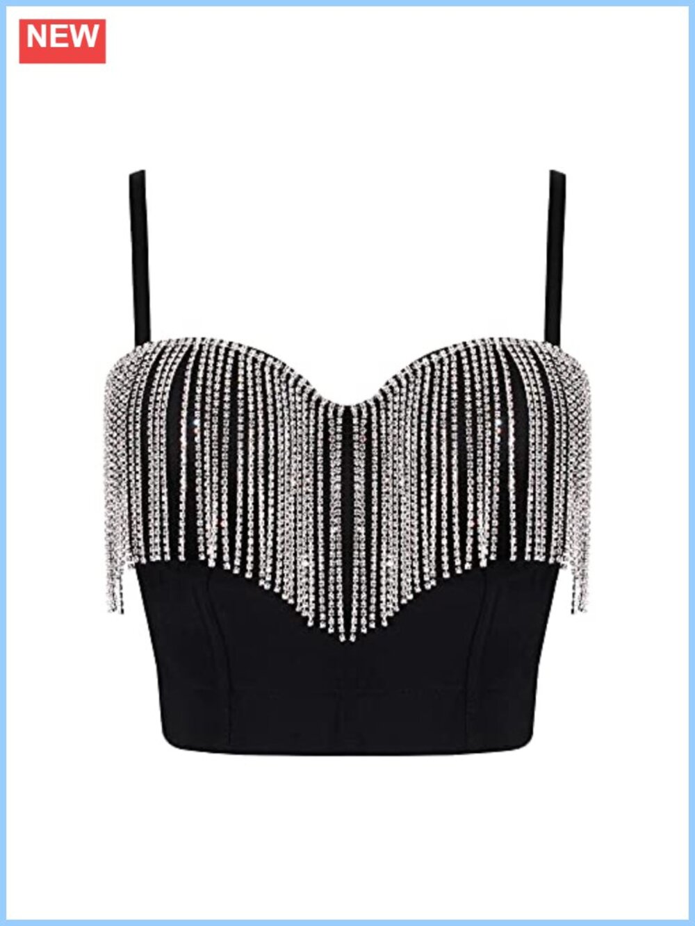 Sequin Tassel Crop Top Spaghetti Strap Padded Bustier Party